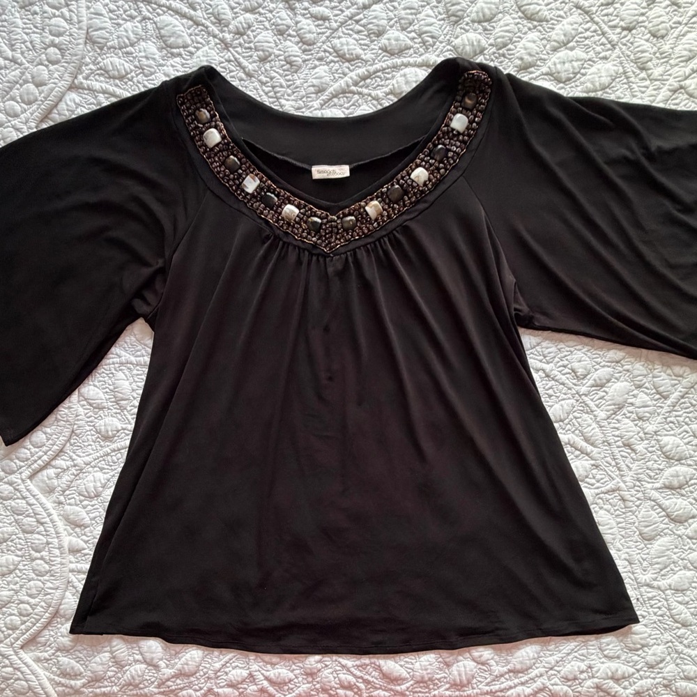 Elegant Black Beaded Women's Top